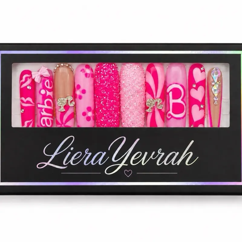 Pink Press On Nails | Handmade Bling Long Coffin Reusable Nail Set