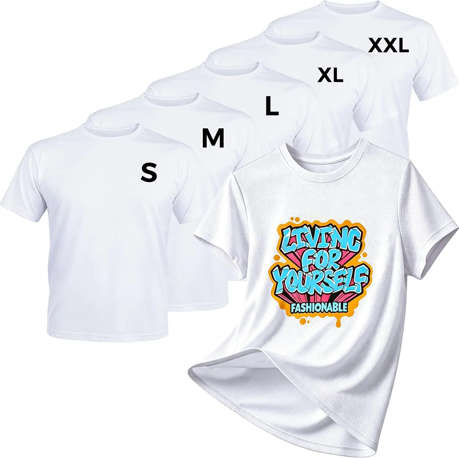 Joyclub Quick Dry Sublimation Shirts Blanks Bulk 5 Pack Unisex S-2XL | Crew neck short sleeves for HTV and activewear projects, absorb sweat breathable tee support sports, events and group apparel