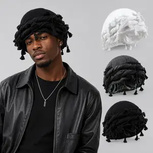 Unisex Satin-Lined Halo Turban Head Wrap - Durable Soft Knit Durag with Tassel, 110g, 22.8-23.6in, Breathable for Sleeping, Waves, 30-Day Free Return