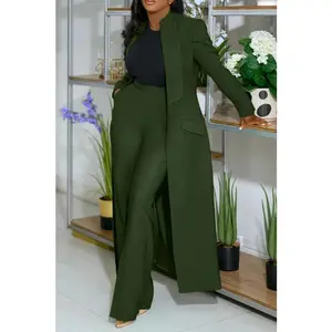 summerautumnclothesStreetwearFashionX-LongBlazerCoatandLongPantsSuit2TwoPieceSetforWomen2025SpringAfricanWorkBusinessOutfitsWomenswearCheck Basic Chic