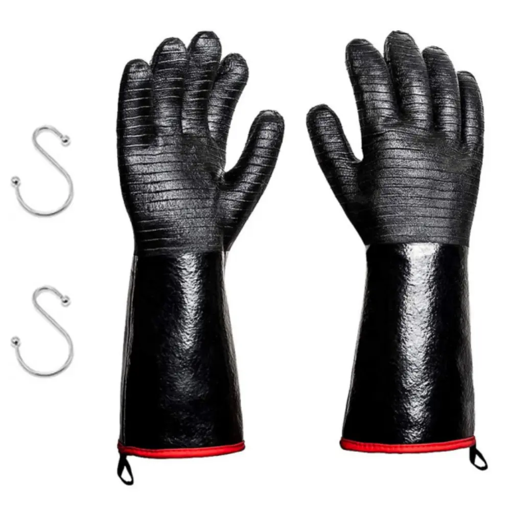 Heat-Resistant BBQ Gloves, 14-Inch Long Sleeve Neoprene Protective Cooking Mitts for Men, Waterproof with Non-Slip Textured Grip for Grilling & Frying, Heat-Resistant Men's Gloves, Non-Slip Cooking Gloves