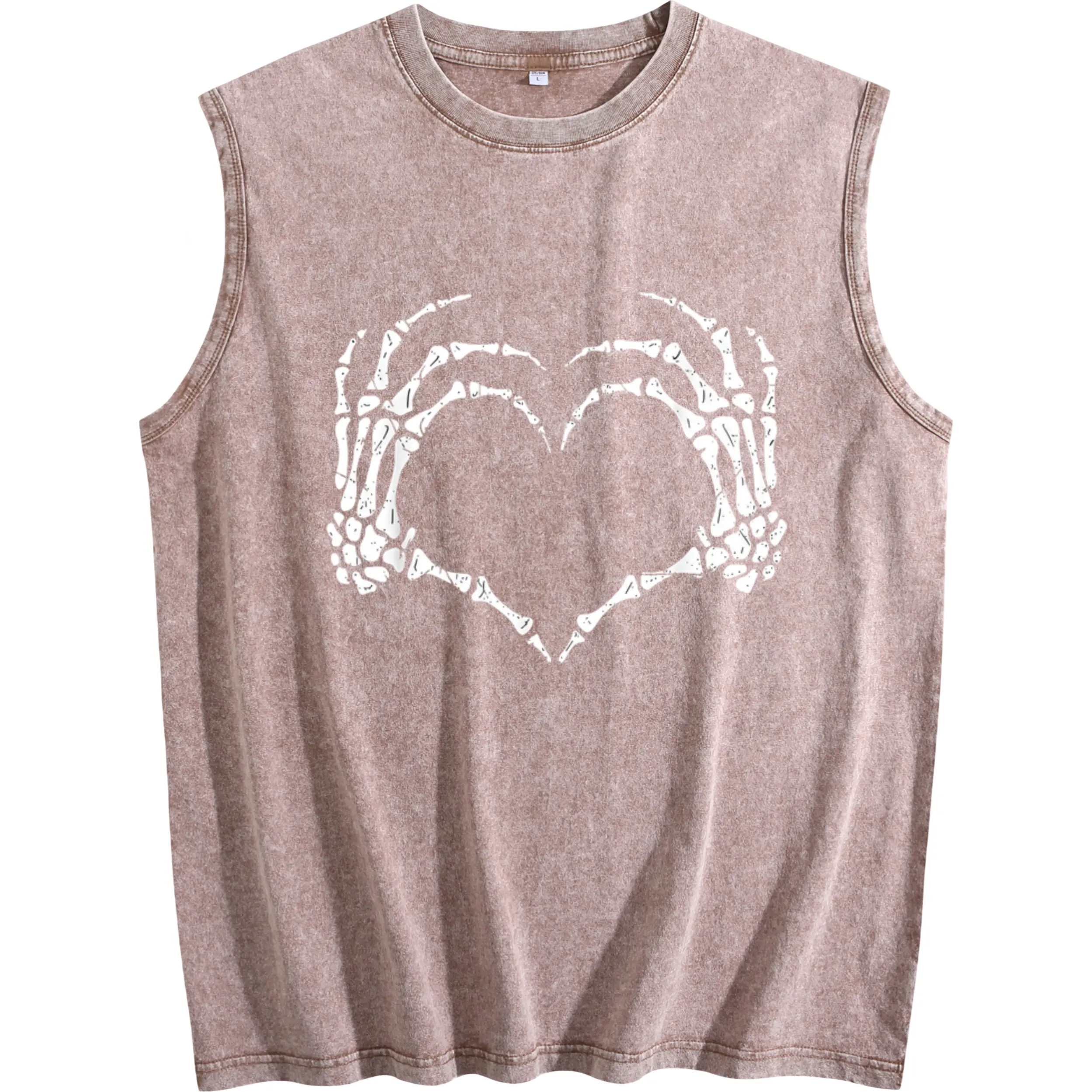 Halloween Men’s Washed Sleeveless Vest with Skeleton Hands and Heart Design Costume