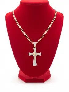 Unisex 4mm Width Cuban Link Cross Necklace - Chain Jewelry Necklaces, 16/20/22in Multi-Size, Water-Resistant for Daily Wear