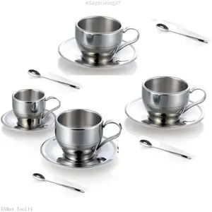 Stainless Steel Coffee Cup Coffee Mugs Espresso Cups and  Cappuccino Cups with Spoon and Saucer  Idea for Coffee and  Lovers (4)ASageLiving27XXMax Tool14