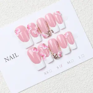 Handmade Square French Full Cover False Nails, Wine and Medium Size, 3D Carved with Rhinestones, Perfect for Parties and Daily Wear