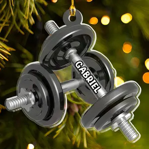 Petthouse | Personalized Dumbbell Ornament, Custom Name,  Gym Lover Workout Addict Gift, Merry Liftmas Ornament