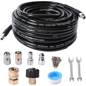Sewer Jetter Kit for  Washer 5800 PSI Drain Cleaner Hose 1/4 Female NPT,Button Nose, Washer Adapter,Button Hose Sewer Jetting Nozzle  Corsage Pin  Tape with 2 Spanner