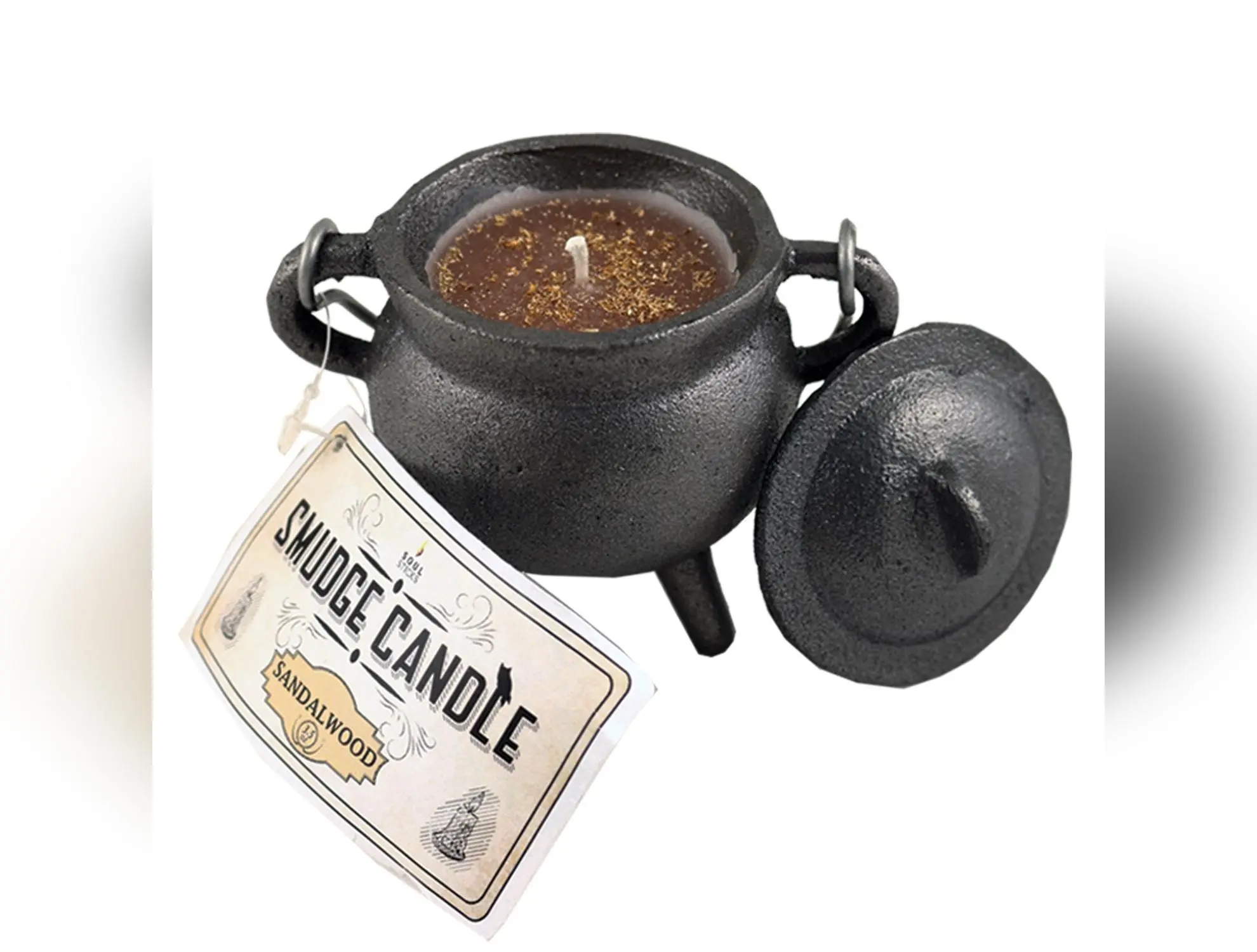 Palo Santo Smudge Candle in Cast Iron Cauldron, Aroma Fragrance Candle with Sage, Natural Energy Clearer for Smoke Cleansing
