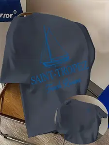 Men's Casual Comfortable Short Sleeve T-Shirt, Saint-Tropez Yacht Print, Long Fitted H-Type, Ideal for Daily Wear, Travel, Dating