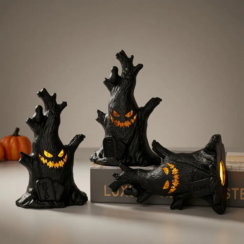 Halloween LED Pumpkin Night Light, Glowing Jack-O'-Lantern Decor for Indoor Home Room, Festive Spooky Season Party Supplies with LED Display