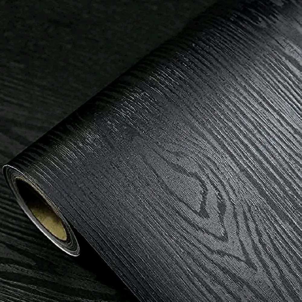 Black Faux Wood Grain Pre-Glued Peel and Stick Wallpaper - Renter-Friendly Textured Self-Adhesive Vinyl Wrap, 11.8in x 78.8in/17.7in x 118in Waterproof Easy Install 3D Sticker for Home Improvement Accent Walls, Crafts