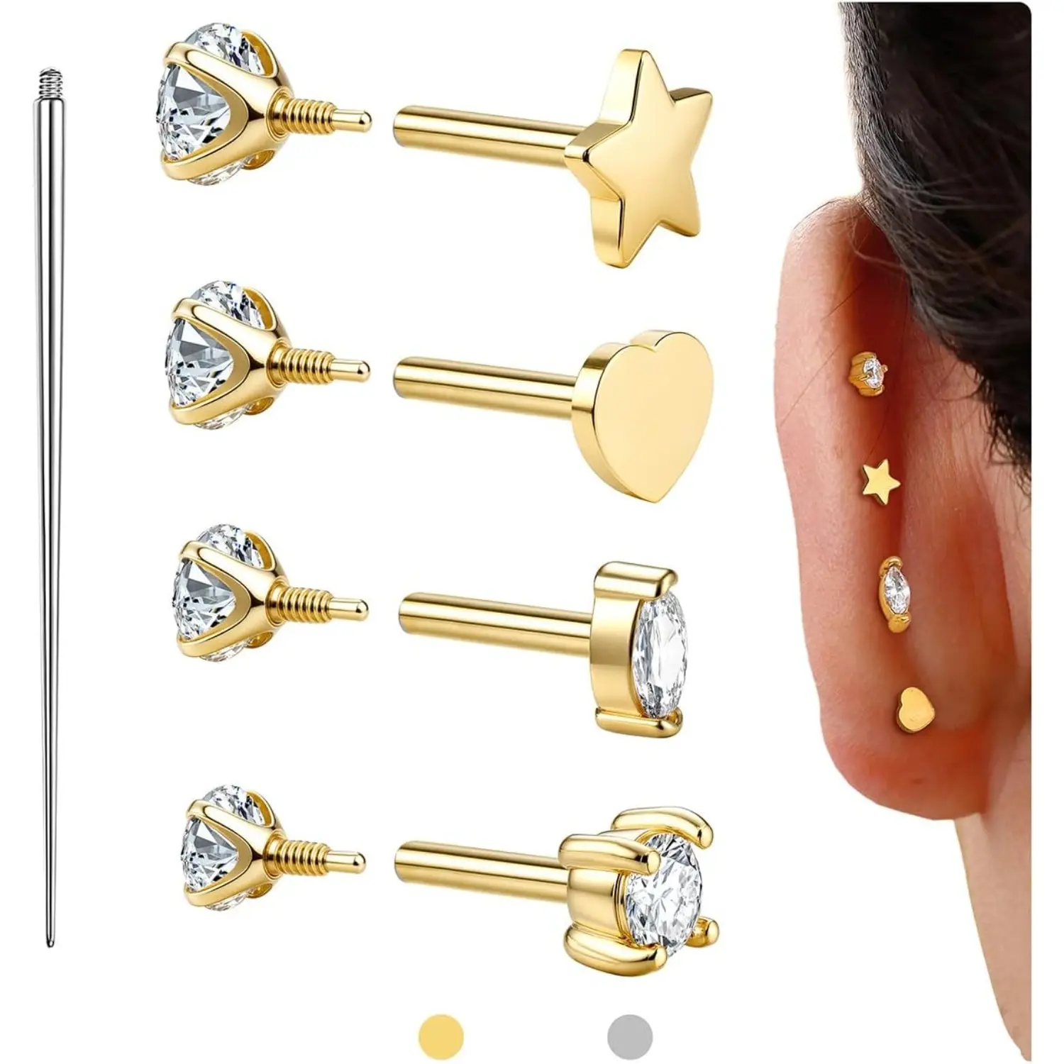 Gold-8mm-4 pcs-For Thick Ear