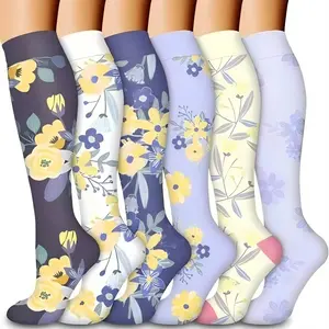 Cansuo 6 Pairs Calf Compression Socks for Women & Men – Stay-Up Patterned & Dots Compression Socks, Moisture-Wicking Breathable Calf Support for Running, Gym, Travel, Work & All-Day Leg Fatigue Relief Comfort