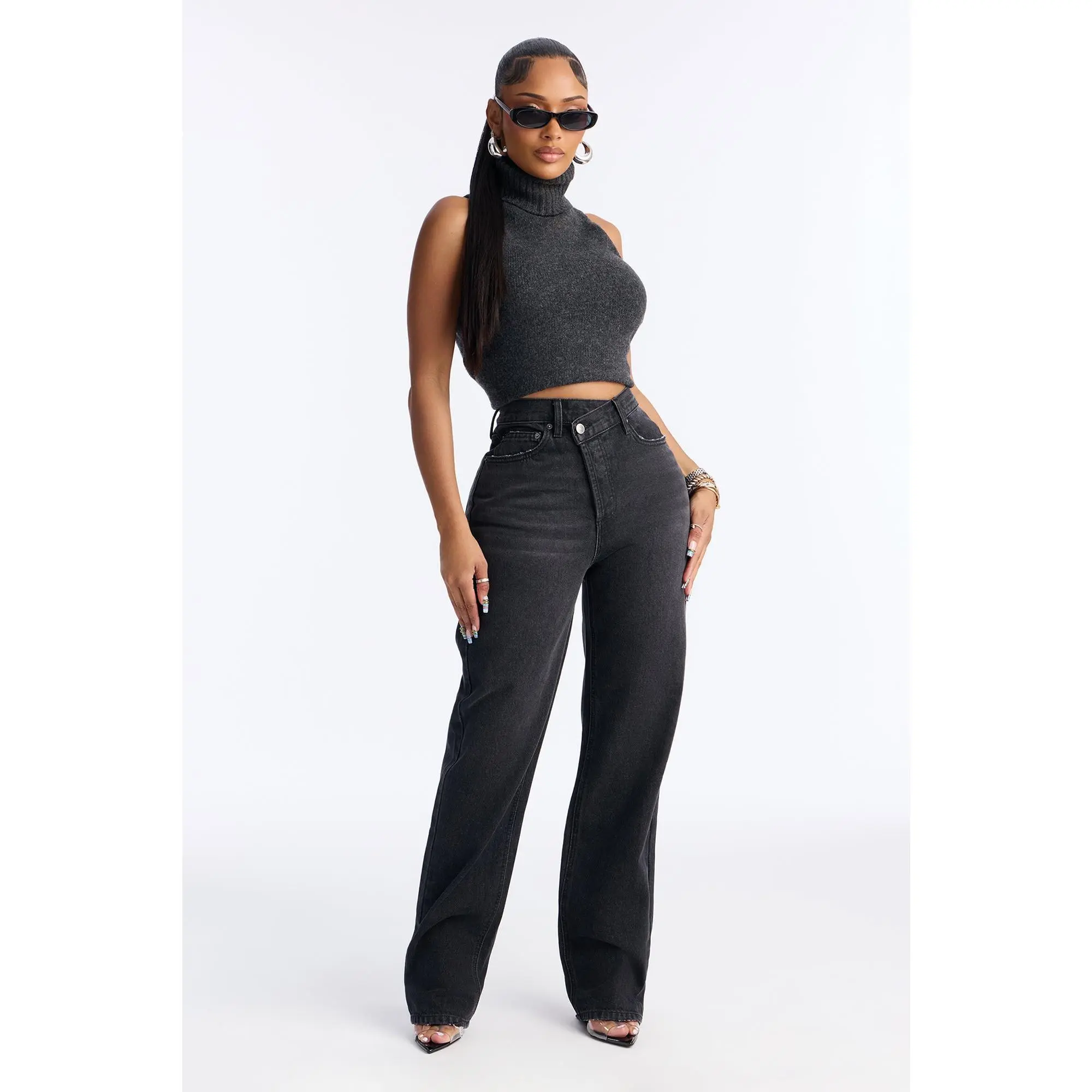 Crossover Straight Leg Jeans - Black Wash