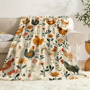 Chicken Blanket, Vintage Illustration Style, Chickens On The Farm, Rooster, Chook, Soft And Warm Print Blanket, Great Holiday Gifts for Classmates, Friends, Family And Lovers for Naps, Camping, Travel, Cars, Office Home Decor