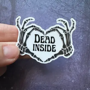 Dead inside skeleton heart hands sticker