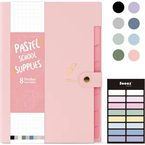 Aesthetic 8 Pocket Accordion File Organizer, Pastels Expanding File Folder for Important Document with Labels, Portable Receipt Bill Paper Organizer for Office School Supplies, Letter Size Pink