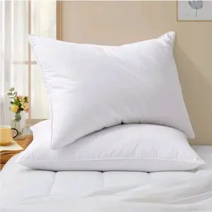 2 Pack White Goose Feather Pillows Cotton Cover Medium Firm Bed Support Pillow