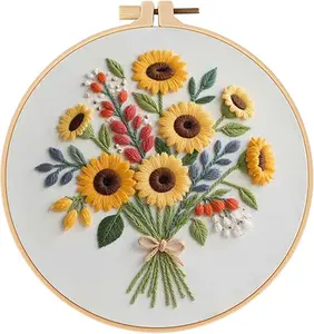 Sunflower Embroidery Kit for Beginners - All in One DIY Cross Stitch Starter with Hoop, Pre-Printed Fabric, Embroidery Threads, Needles,Perfect Craft Gift for & Home Decor