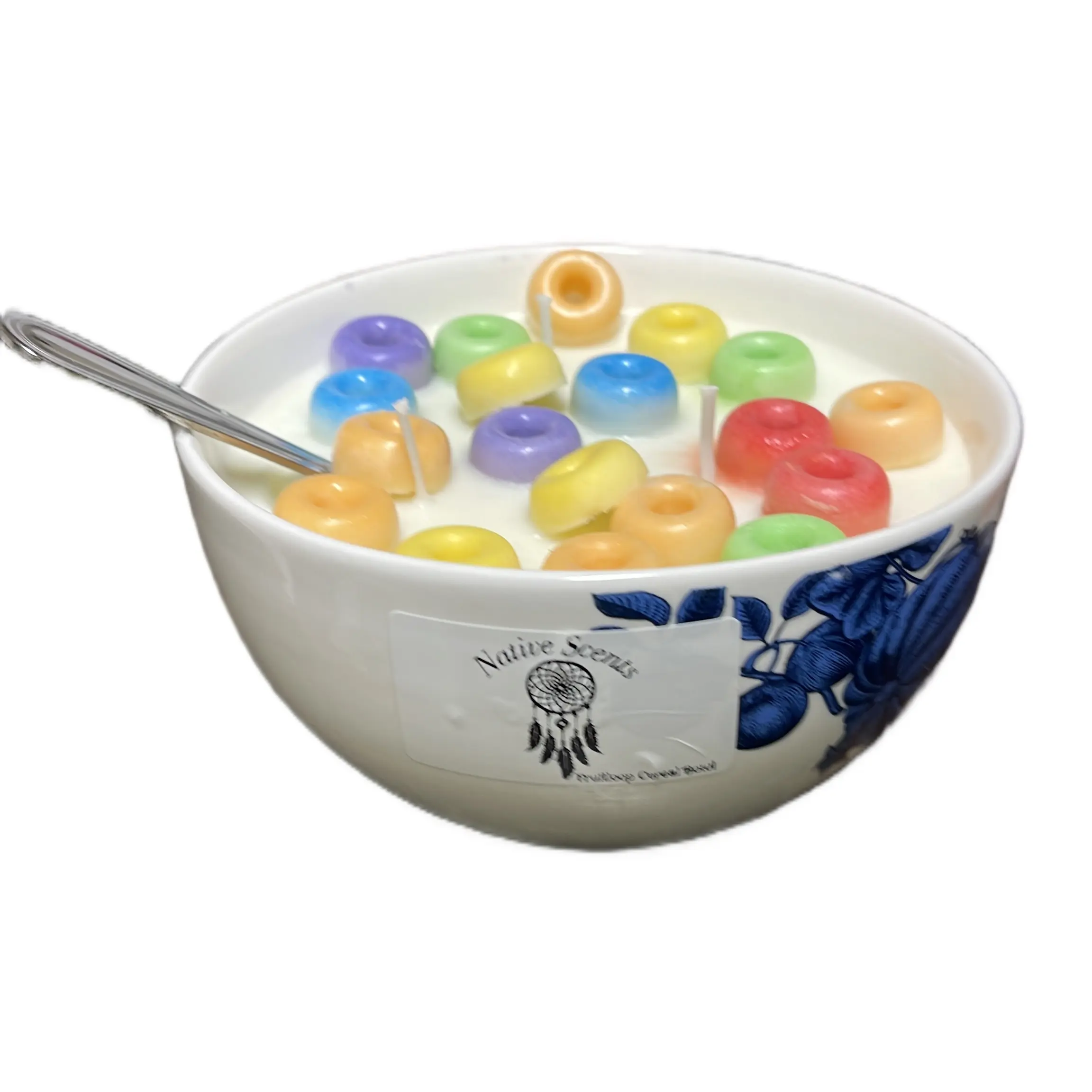 Native Scents Fruitloop Cereal Bowl Candle - Eco-Friendly Soy Wax with 3 Wicks - Traditional, Decor 20oz
