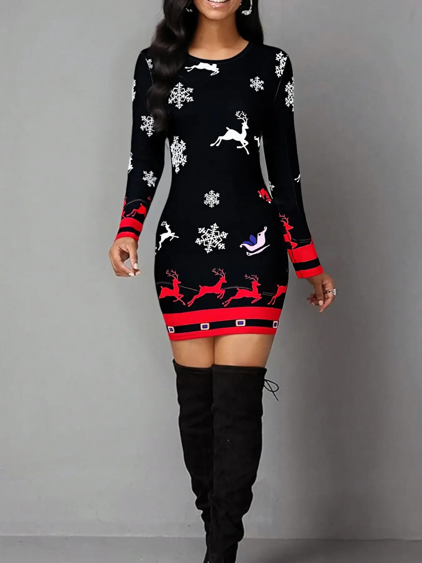Women's Christmas Colorful Bulb Print Casual Chic Outfit Long Sleeve Dress, Elastic Polyester Blend Backless Mini Bodycon Skirt for Daily & Party Wear, Perfect New Year Fashion Outfit - TikTok Shop Women's Christmas Colorful Bulb Print Casual Chic Outfit Long Sleeve Dress, Elastic Polyester Blend Backless Mini Bodycon Skirt for Daily & Party Wear, Perfect New Year Fashion Outfit - TikTok Shop