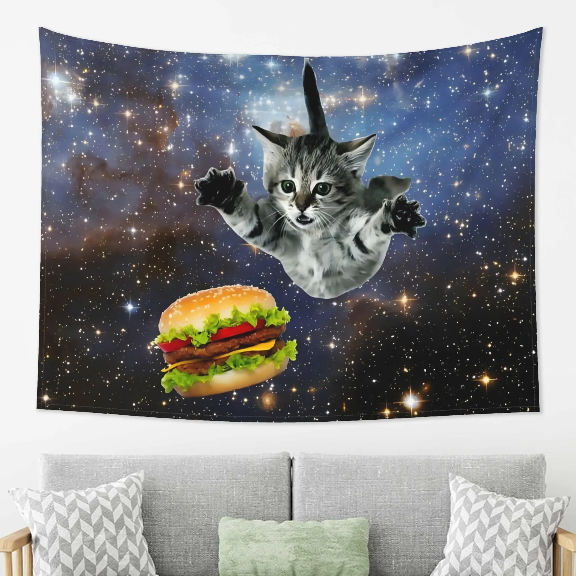 Summerwins Cosmic Cat Chase Polyester Tapestry - Animal-Themed Hanging Wall Art, Room Art Home Decor Supplies, Ideal for Bedrooms, Birthday Ideas Gift, Tapestry Wall Hanging, Animals