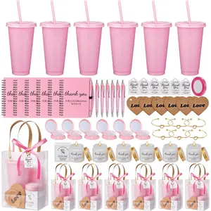 56Pcs Baby Shower Prizes for Game Winners Baby Shower Favors Gifts including Plastic Tumbler Notebook Scented Candles Ballpoint Pen Mirrors with Hair Brushes Bracelet Gift Bag (Pink)