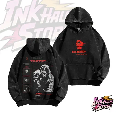 GHOST acid wash hoodie, Simon "Ghost" Riley -Long Sleeve Unisex Vintage Fashion Retro Style COD,Gym fit Street wear  Pullover Cotton Fabric Alpha Male Sigma