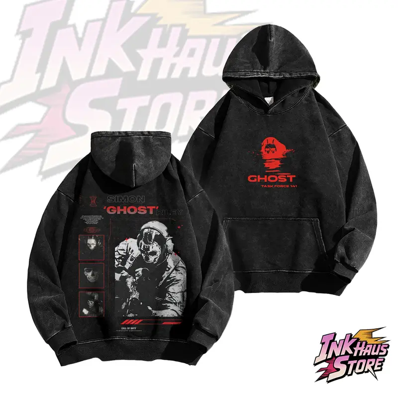 GHOST acid wash hoodie, Simon "Ghost" Riley -Long Sleeve Unisex Vintage Fashion Retro Style COD,Gym fit Street wear  Pullover Cotton Fabric Alpha Male Sigma
