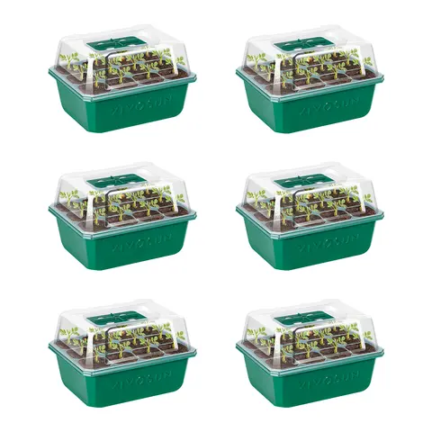 VIVOSUN 6/12-Pack Seed Starter Trays,Seed Starter Kit with Humidity Dome, Flat Reusable Plant Germination Trays with Drain Hole, Green Propagation Tray for Planting Seeds