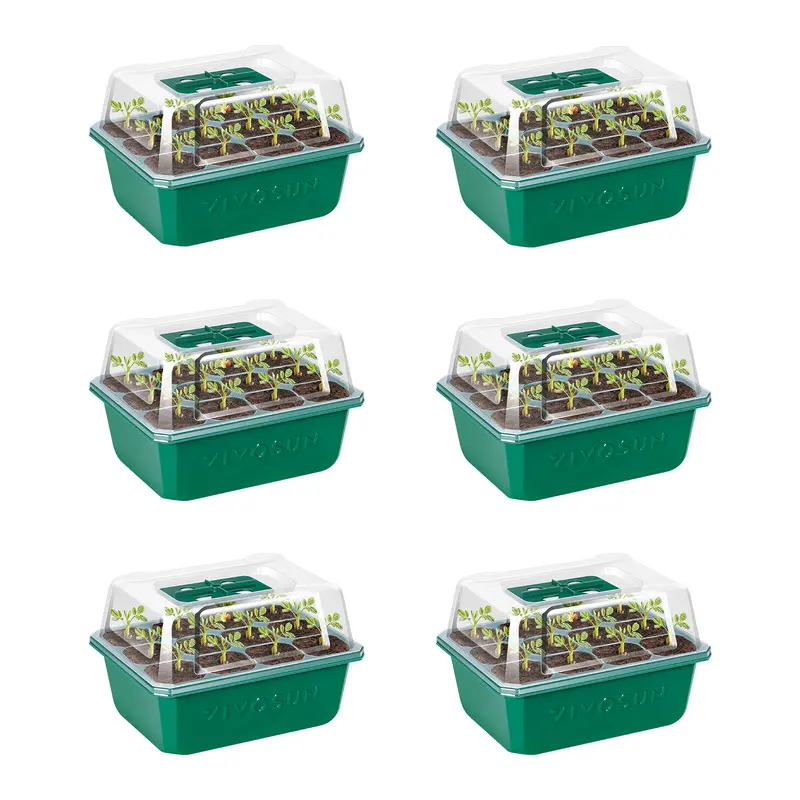 VIVOSUN 6/12-Pack Seed Starter Trays,Seed Starter Kit with Humidity Dome, Flat Reusable Plant Germination Trays with Drain Hole, Green Propagation Tray for Planting Seeds