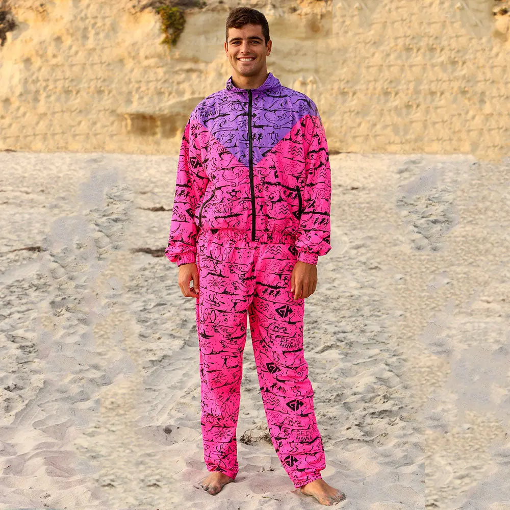 Purple/Pink Gecko Wall "V Full Zip" Windbreaker Jackets Nylon Suit Shorts
