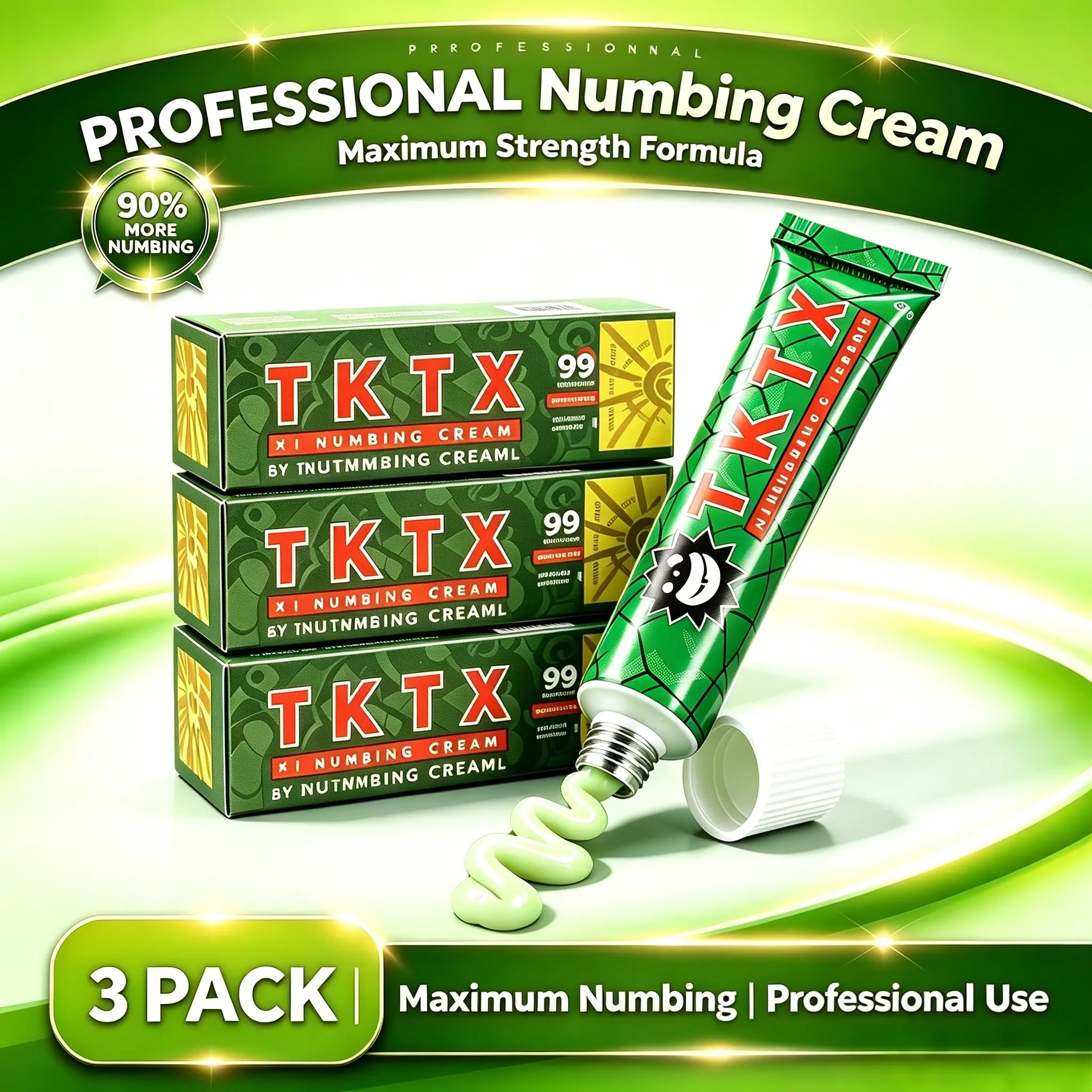 TKTX 3 Pack Green Tattoo Soothing Cream 99% Enhanced Formula 6-8 Hour - Deep Comfort Balm for Tattoo Care, Natural Ointment for Waxing & Piercing, Long-Lasting Tattoo Maintenance for Body Art Enthusiasts Aftercare