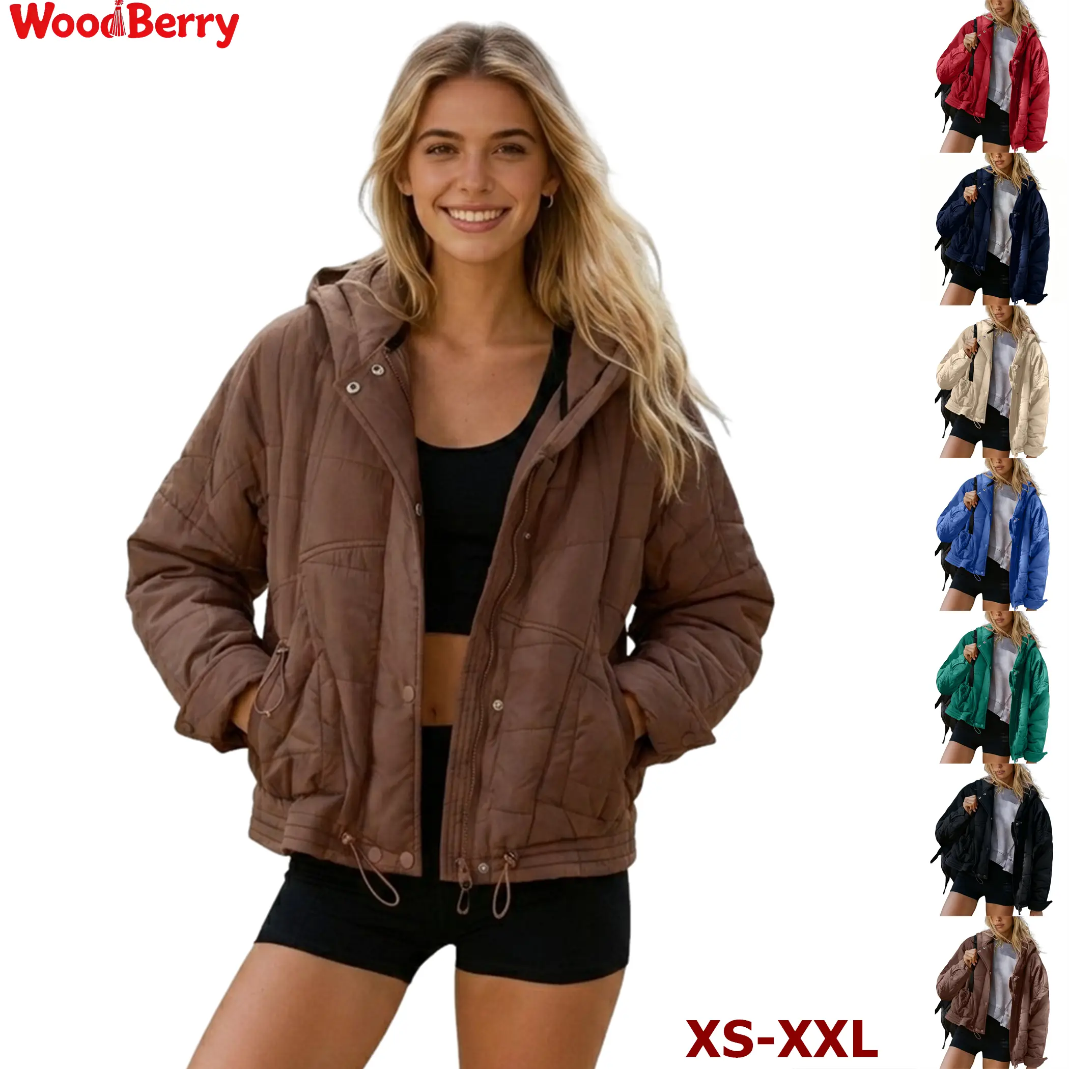 WoodBerry Women's Oversized Quilted Hooded Puffer Jacket - Drop Shoulder Long Sleeve Basic Casual Winter Coat with Pockets for Layering Outfits,sohochic