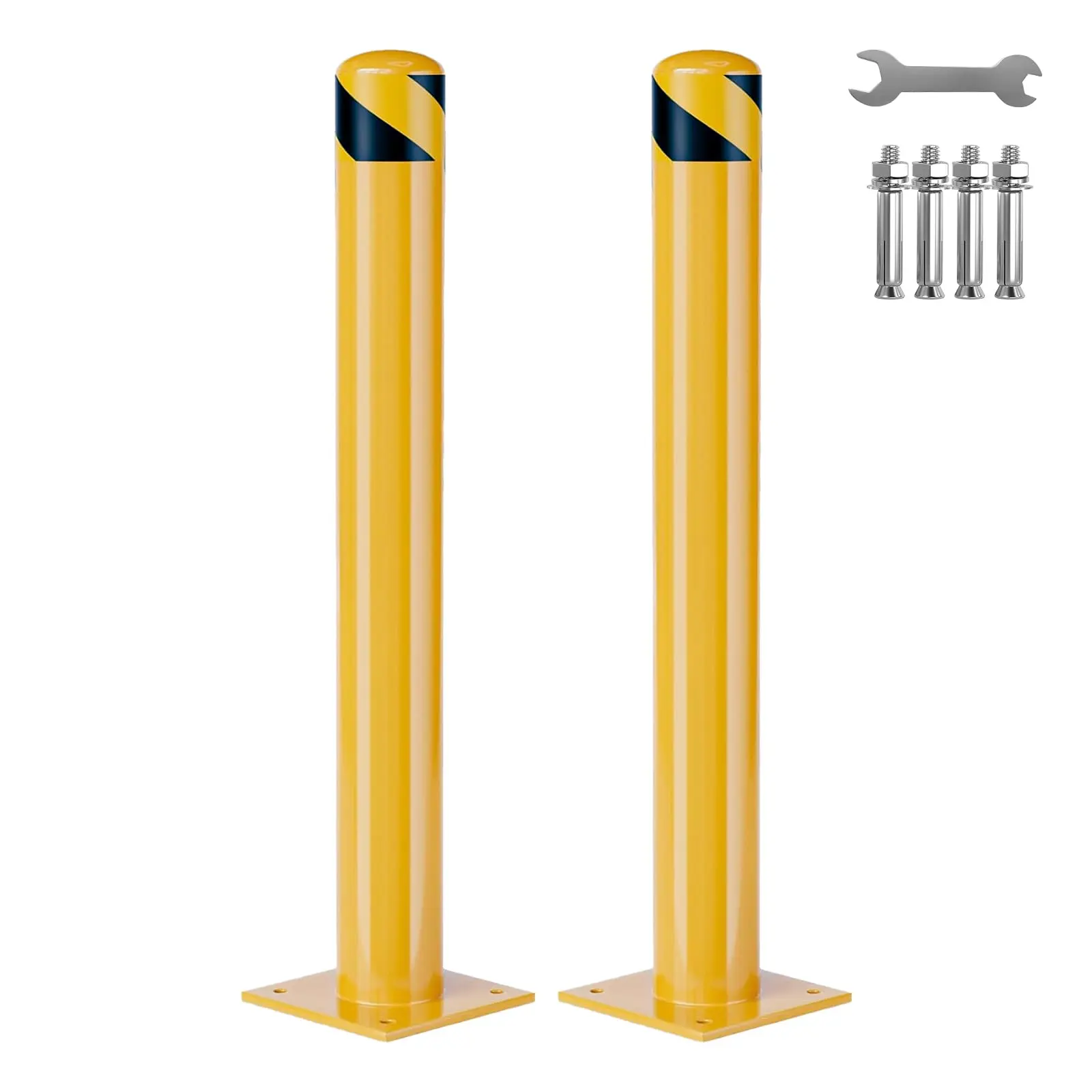 42-inch 2-pack Steel Safety Bollard Parking Barrier Post, Secure Installation, Removable Flexibility, and Enhanced Visibility, Yellow