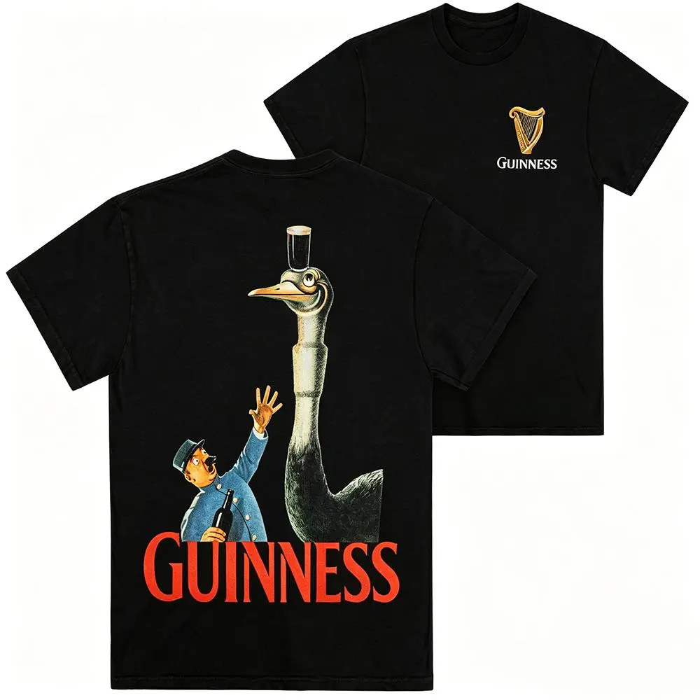 Guinness Ostrich Vintage Gilroy Ad Graphic T-Shirt|   Black Retro Beer Tee for Men & Women