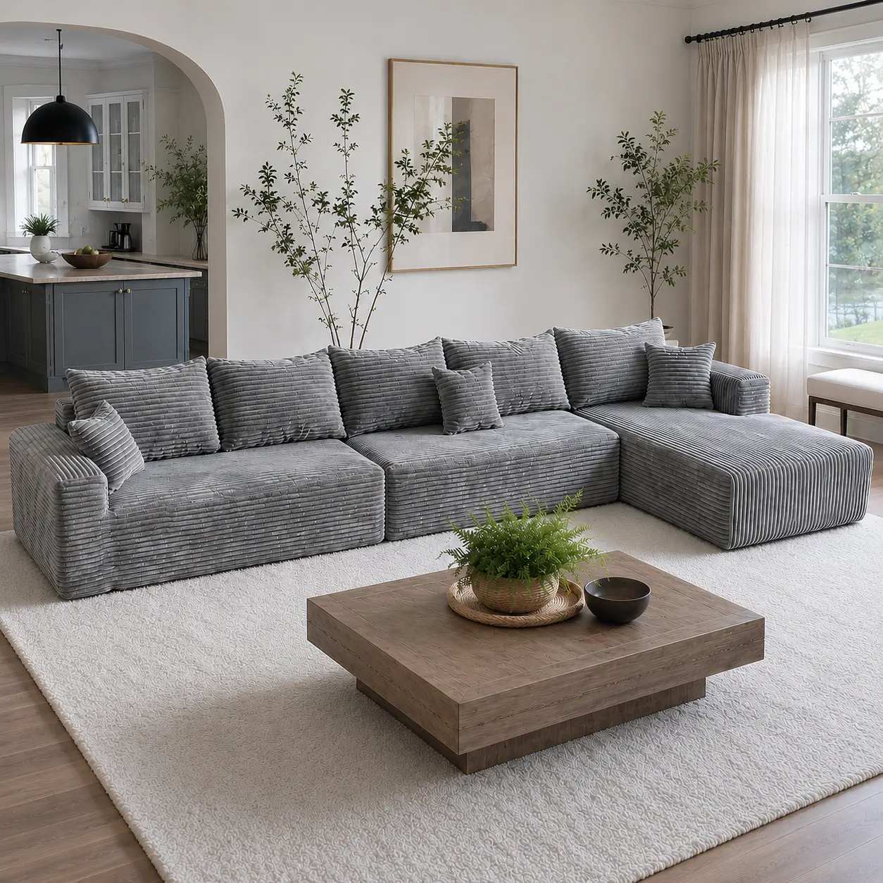 【3 Package Shipping】MomoHaus 164'' Big L-Shape Cloud Sectional Couch, L-Shape Couch with Deep Seat, Sectional Couches for Living Room, Upholstered Living Room Sofa, No Assembly Required, Black, Left Chaise, Corduroy Fabri l-shaped