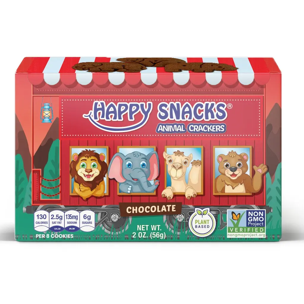 Happy Snacks Chocolate Animal Crackers - Case of 12, 2 Oz Boxes