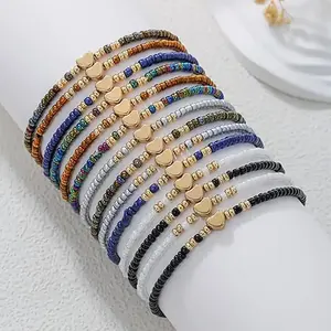 Overlayed Elastic Bead Bracelet Set Stylish Bohemian Color Resin Seed Beaded Bullet Chain Women's Fashion Jewelry Suitable For Daily Holiday Wear