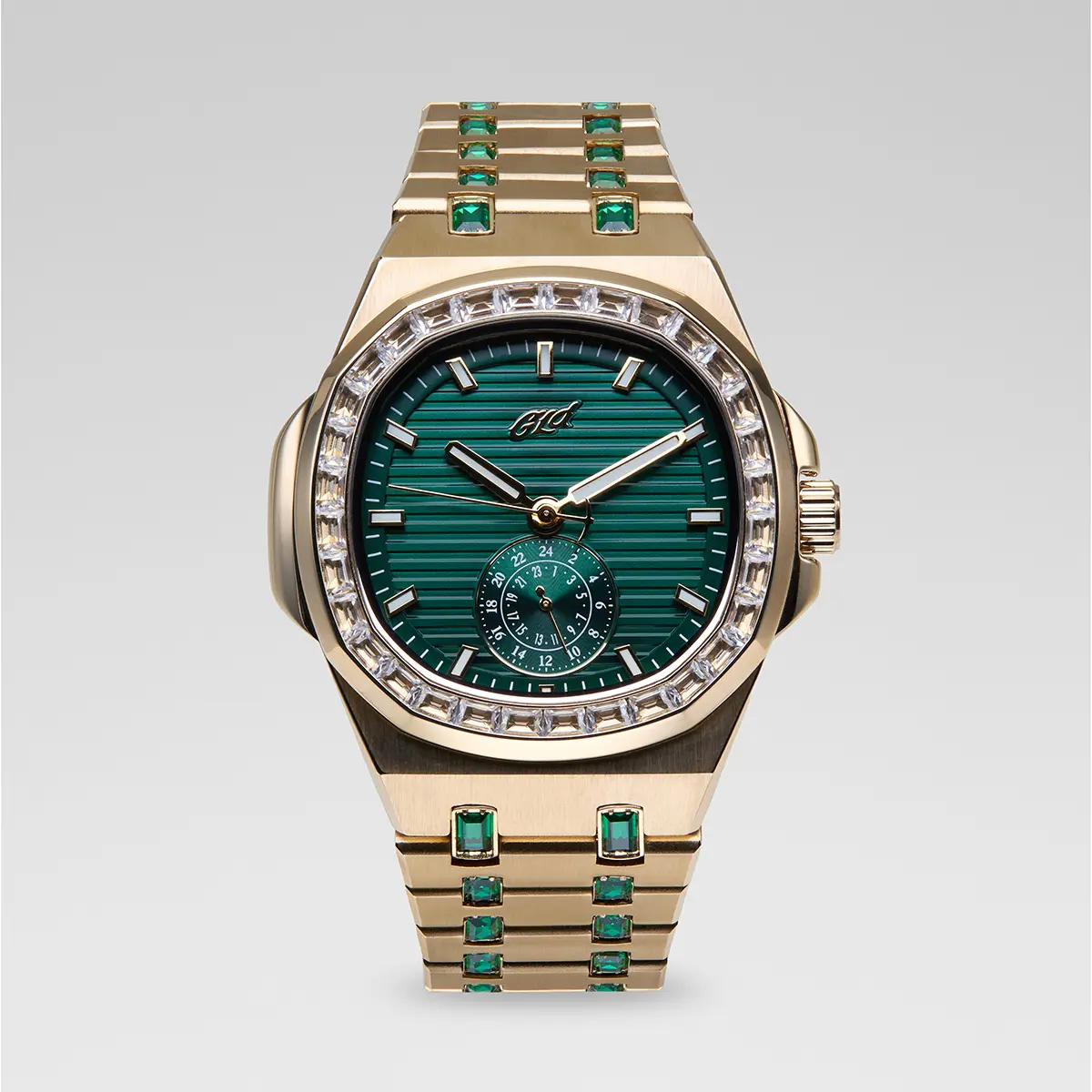 GLD 39MM Visionary Iced Emerald Stone Band Watch - Yellow Gold #TikTokShopBackToSchool