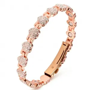 Pure Copper Bracelets for Women,Ultra Strength Magnetic Bracelet with 3800 Gauss Magnets & Sparkling Cubic Zirconia, Adjustable Charm Bracelet