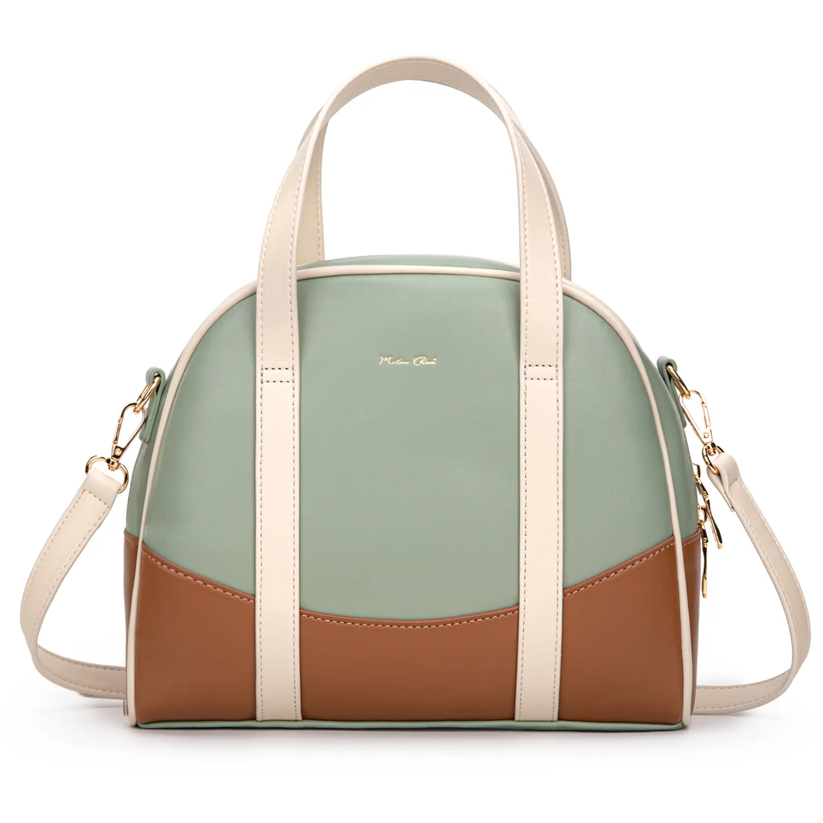 Milan Chiva Dome Satchel Purse for Women, Designer Crossbody Bag with Zip, Elegant Cream & Black Accents, Tri-Color Splicing Pattern, Gold-Tone Hardware | Flash Sale, Crossbody Bags For Women, Handbags For Women