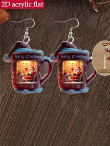 2D Acrylic Christmas Earrings, Santa Claus & Snowman Scene, Unique Design Holiday Jewelry, Detailed Display Ear Rings, Fashionable Earrings