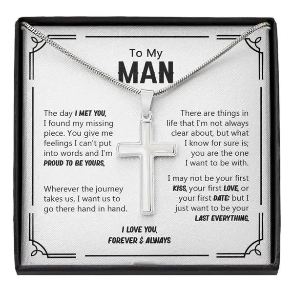Valentine's Idea For Him, Gifts For Boyfriend, Valentine's Day For Him, Present for Future Husband, Men Valentine Gifts, Anniversary Gift for Husband Engraved Necklace Cross Charm Necklace