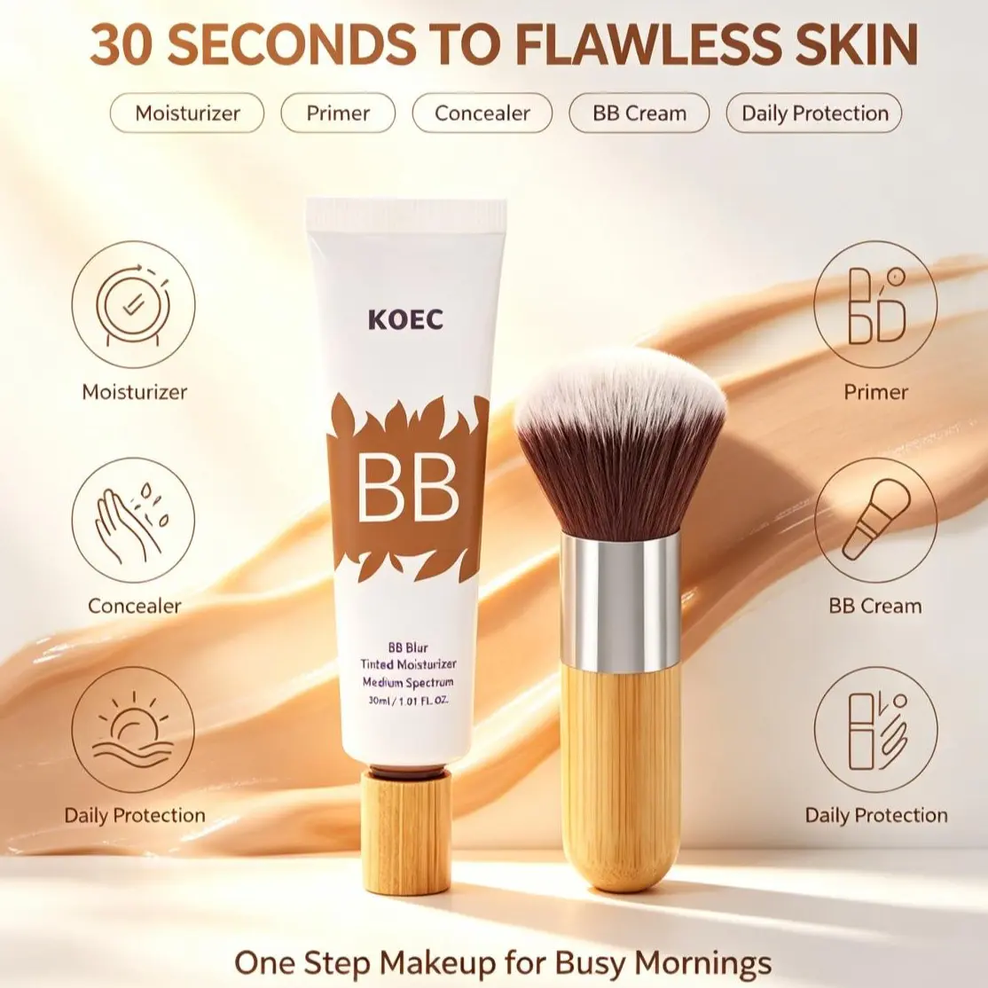 Moisturizing Concealer BB Cream with Brush BB Blur Tinted Moisturizer Waterproof Foundation Makeup Hydrate Moisture Hydrating Cosmetic