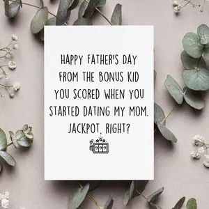 Happy Fathers Day From Bonus Kid Card, Funny Stepdad Gift, Bonus Dad Fathers Day Greeting Card, Step Dad Wife Folded Card