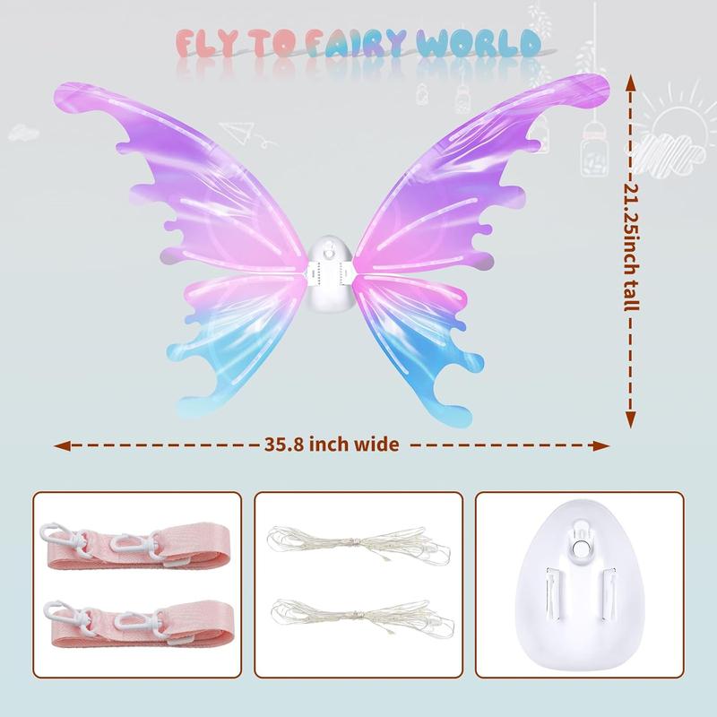 Electric LED Fairy Butterfly Wings with Lights & Music, Light Up Moving Costume Wings for Girls & Women, Multicolor Princess Dress Up Toy for Halloween, Birthday, Christmas, Party, Cosplay & Role Play