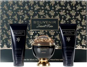 Afnan Souvenir Desert Rose EDP 3pc Set - Graceful Radiant Enchanting Luxury Gift for Women with Peach Raspberry Cassis Fragrance Notes