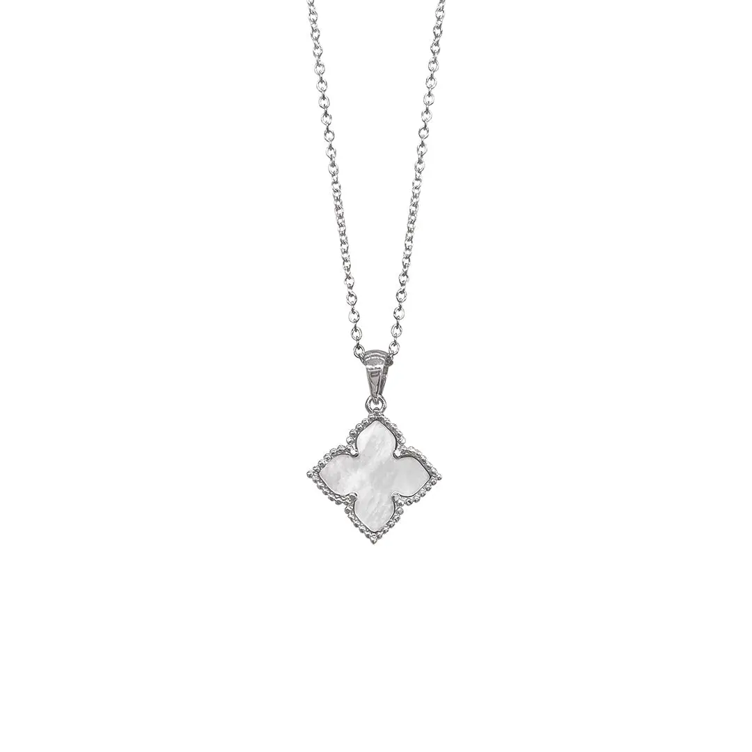 Mother of Pearl Clover Necklace - Silver, Simple Design, Elegant Accessory for Any Occasion