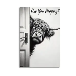 Vintage Highland Cow Bathroom  Art Funny Farmhouse Canvas Print Rustic Animal Poster Aesthetic Bathroom Decor Cute Cow  Decor for Apartment Restroom Powder Room Country Style Home Decor Quirky  Hanging Unique Gift Idea for Friends Family wall door bedroom